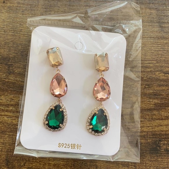 Multi-Color Rhinestone Jeweled Drop Earrings - Picture 10 of 12